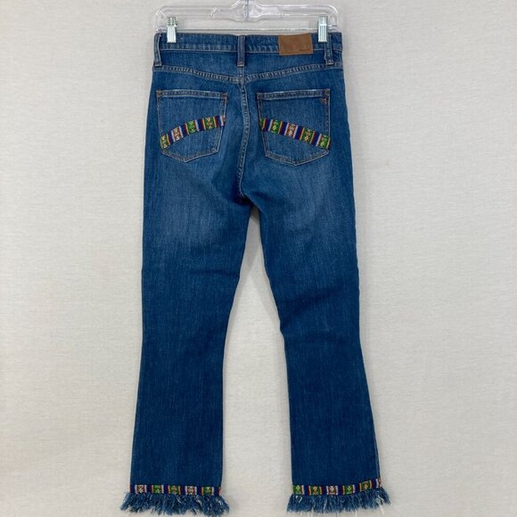 Madewell size 26 Medium Wash 10" High Riser Demi Boot Jeans Fringe Boho - Picture 5 of 11